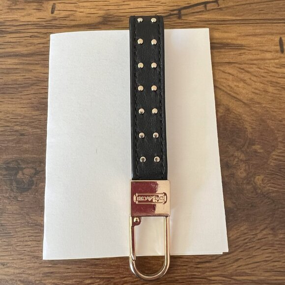 Coach studded loop keyring chain fob black leather EUC - Picture 2 of 3